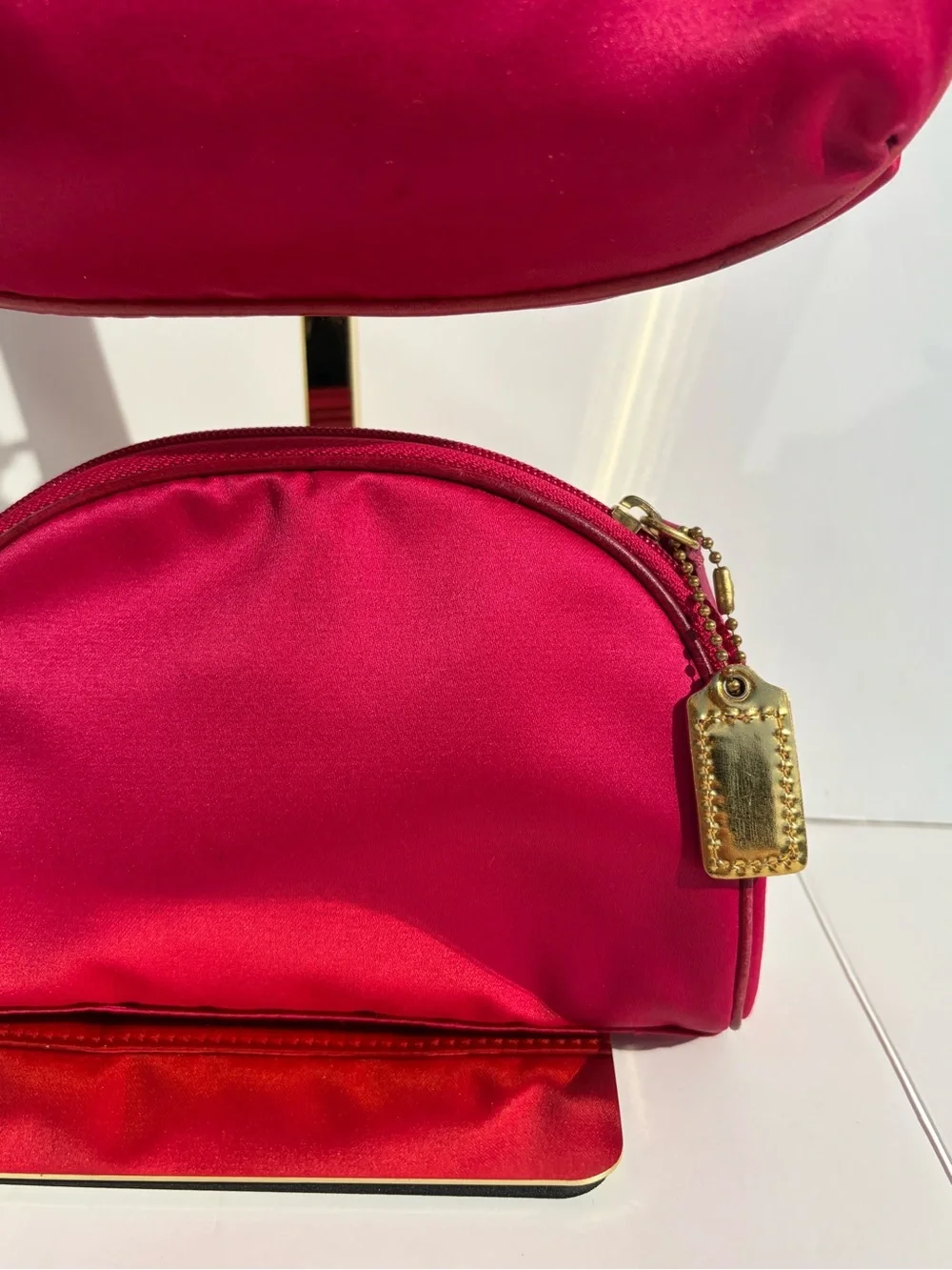 Coach Amanda Magenta Hot Pink Satin Clutch Wristlet Cosmetic Pouch Makeup Bag